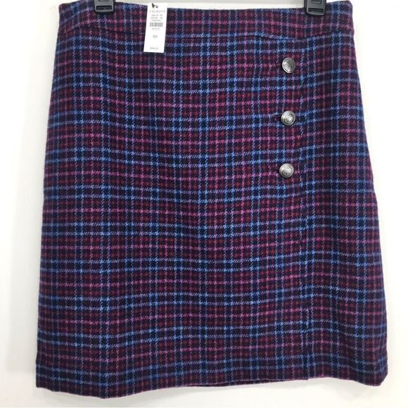 Talbots Petites Blue Pink Plaid Wool Blend Scalloped Edge Button Mini Skirt NEW - Picture 1 of 16